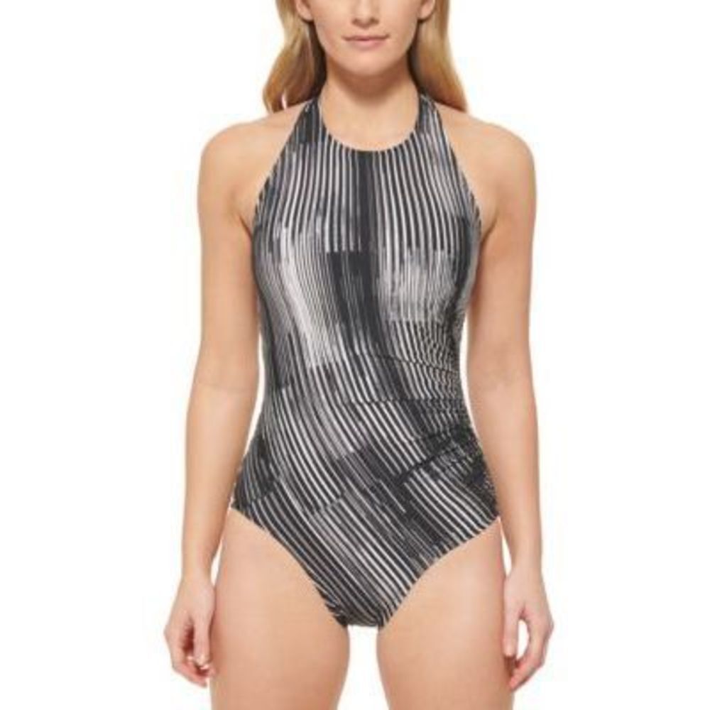 Calvin Klein Women's Shirred High-Neck Halter Swimsuit 6